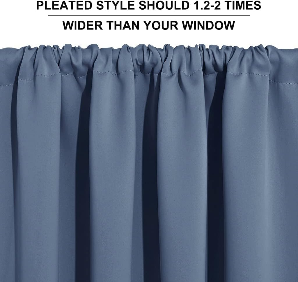 RYB HOME Short Blackout Curtains - Thermal Insulated Noise Reducing Energy Efficiency Small Window Decor for RV Closet Bathroom, 29 inches Wide x 36 inches Long, Stone Blue, 1 Pair