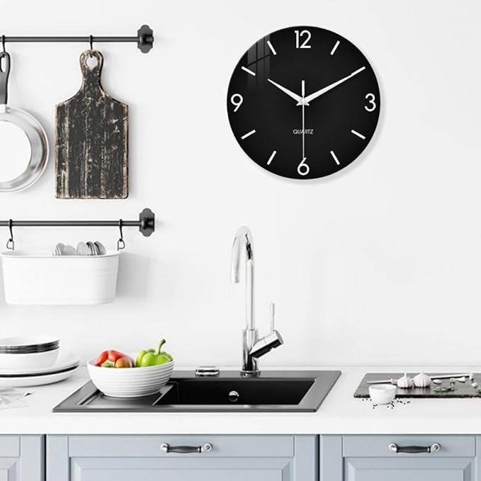 XFM Black Wall Clock 16 Inch Simple Wall Clocks Battery Operated Modern