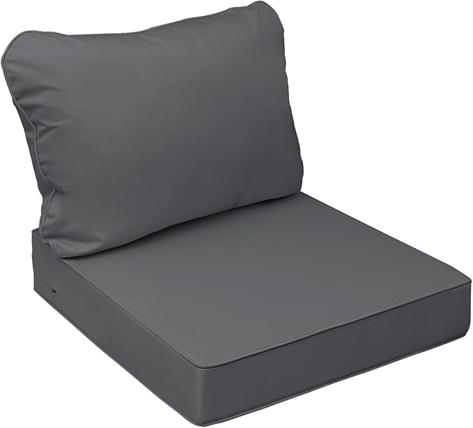 AAAAAcessories Outdoor Seat Cushions for Chairs, Fade-Resistant, Waterproof Patio Furniture Replacement Cushions, 22" x 22" x 3" + 22" x 17", Dark Gray