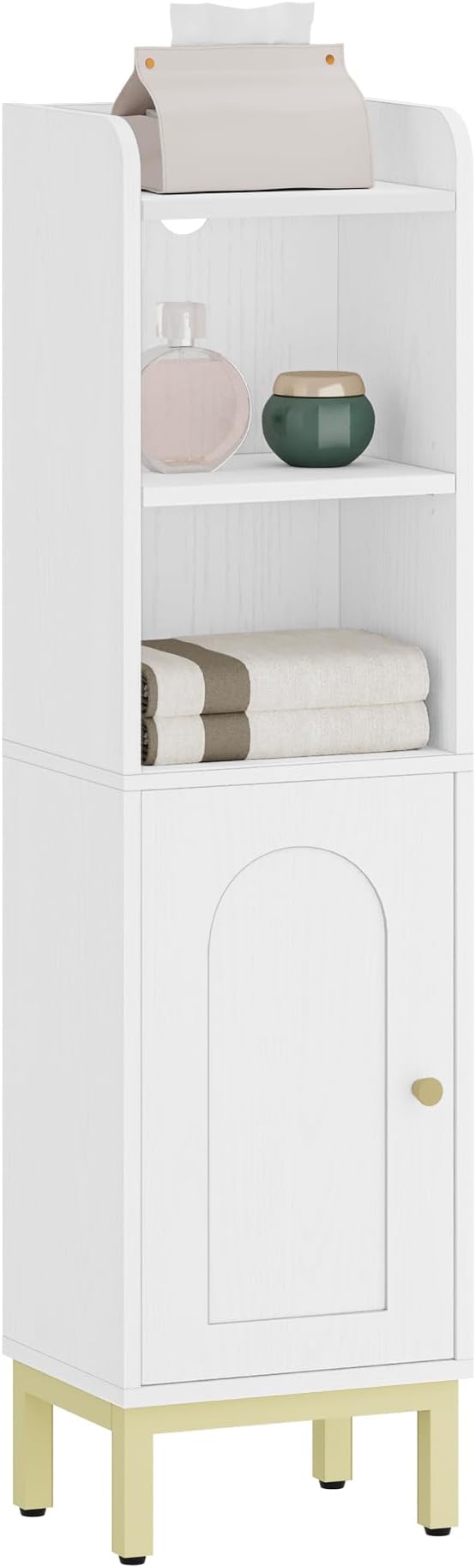 Bathroom Storage Cabinet, Small Corner Floor Cabinet with Door and Shelves, Narrow Toilet Paper Holder, Bathroom Organizer with Adjustable Shelf, for Small Spaces, White BC38213G