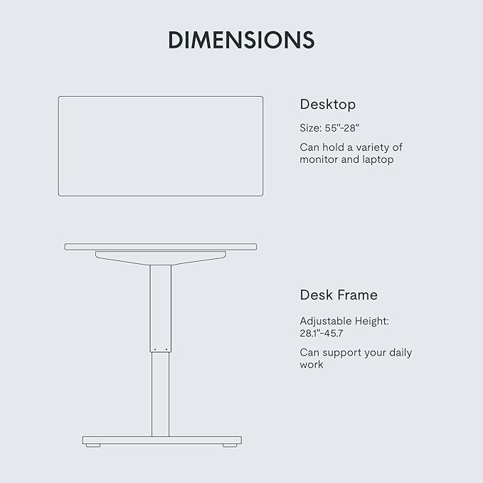 FLEXISPOT EN1 One-Piece Standing Desk with 1-Inch Thick Desktop, 55"x28" Electric Height Adjustable Desk for Home Office & Multi-Device Workstations, Marble Gray