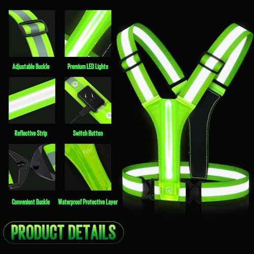 LED Reflective Vest Running Gear, Light Up Running Vest Rechargeable, Safety Night Running Gear for Walking Running Cycling