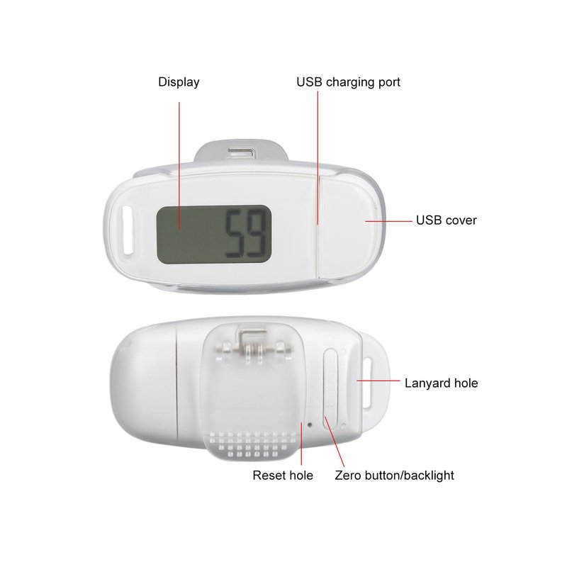 Pedometer for Walking, Accurate Simple Step Counter with Large Digital Display, USB Rechargeable Portable Step Clip on for Seniors (White)