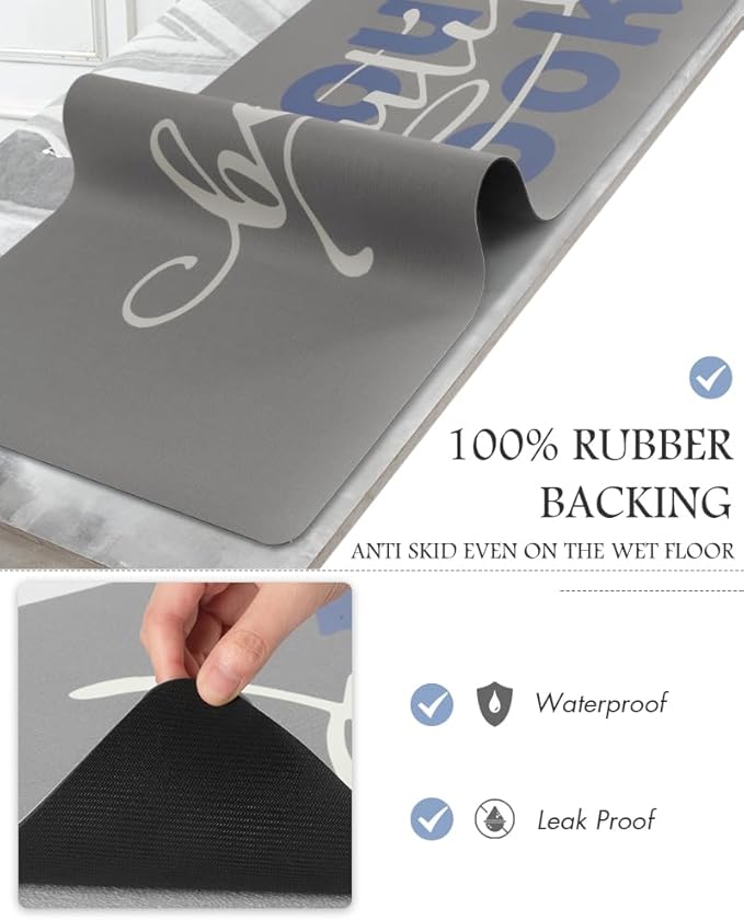 MontVoo-Bath Mat Rug Long Non Slip Super Absorbent Bathroom Runner Stain Resistant Quick Dry Thin Bathroom Mat Fit Under Door-17"x70",Blue-Look