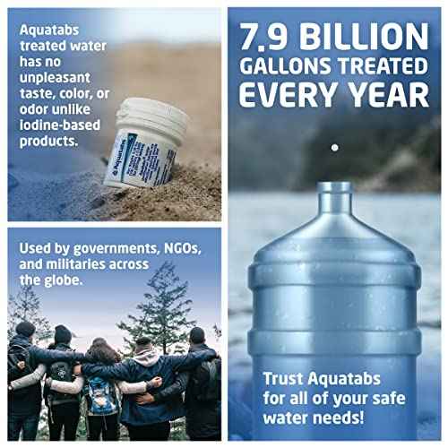 Aquatabs 397mg Water Purification Tablets (100 Pack). Water Filtration System for Camping, Boating, Emergency Water, Survival, and Marine. Easy-to-Use Water Purifier Treatment.