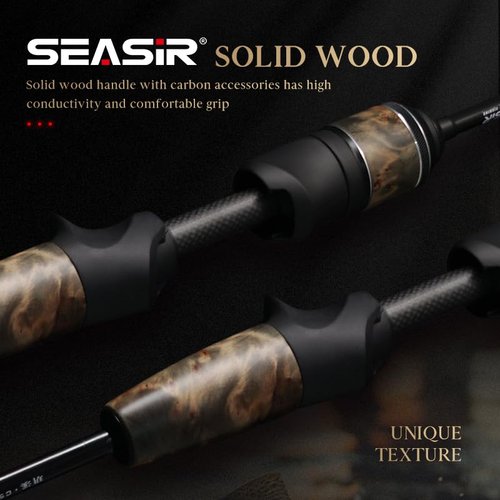SEASIR Stream Fishing Rod, Ultralight Spinning Rod Travel Bait Casting Rod, 2 Piece, Fuji A O Ring Guide, Solid Wood Handle, 40T Carbon Fiber, Compact Fishing Pole for Saltwater Freshwater Trout Bass