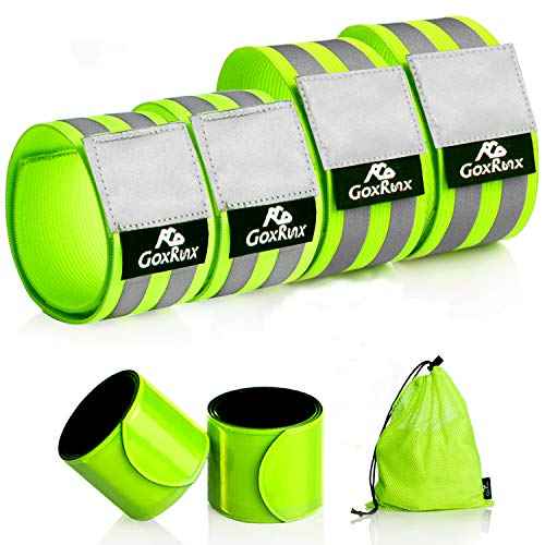 GoxRunx Reflective Bands Running Gear 6 Pack-Adjustable Reflective Armband Arm Wrist Ankle Leg Bands Reflectors -Reflective Tape Straps for Clothing Night Running Cycling Walking -Slap Bracelets