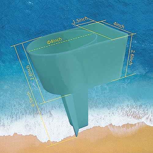 Home Queen Beach Cup Holder with Pocket, Multi-Functional Sand Cup Holder for Beverage Phone Sunglasses Key, Beach Accessory Drink Sand Coaster, 2-Pack, Turquoise