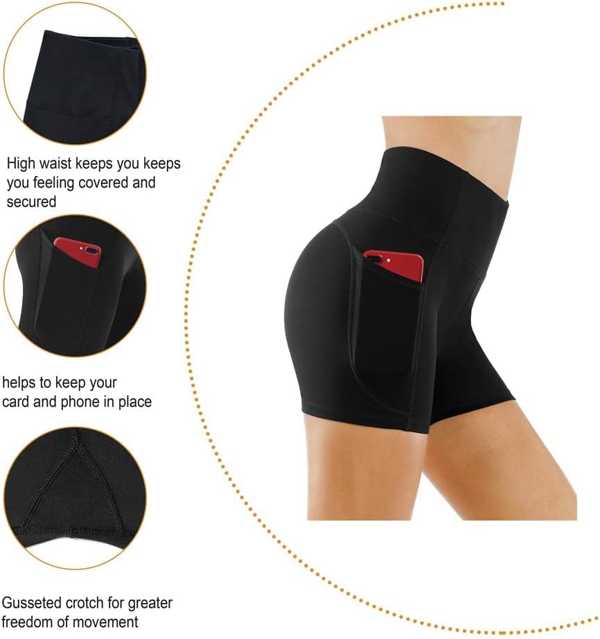 **The Gym People High Waist Yoga Shorts - Tummy Control Fitness Shorts with Deep Pockets**