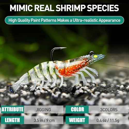 TRUSCEND Pre-rigged Fishing Jig Lures for Freshwater and Saltwater, Innovative Super Durable TPE Bass Lures, Lifelike Shrimp Crayfish Swimbait, Weedless Lure for Crappie Trout Walleye, Keep Separately