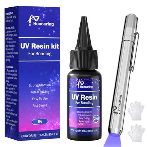 UV Resin Kit with Light, Fast Drying Beginner-Friendly Kit, Bonding & Repairing in Seconds, 30g/1oz Clear UV Glue with UV Penlight for Resin, Plastic, Glass, Acrylic