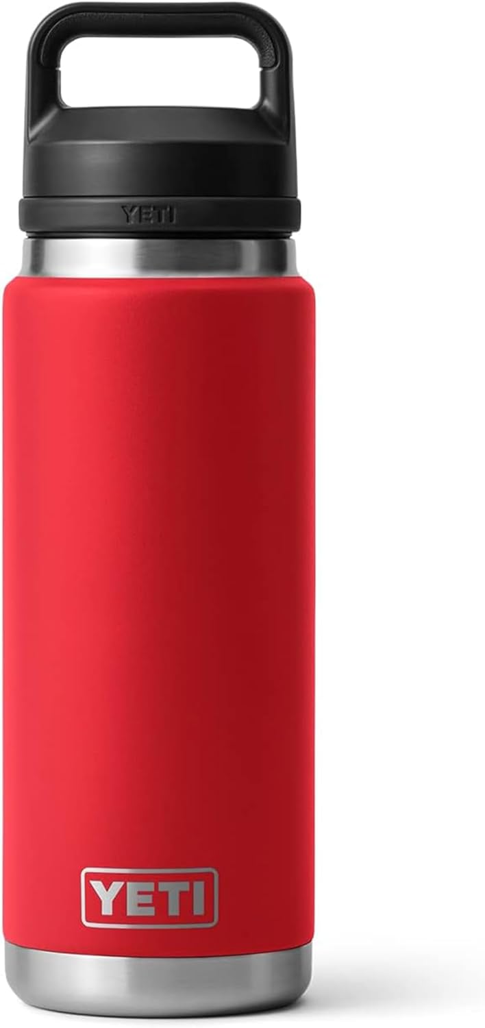 YETI Rambler 26 oz Bottle, Leakproof, Vacuum Insulated, Stainless Steel with Chug Cap, Rescue Red