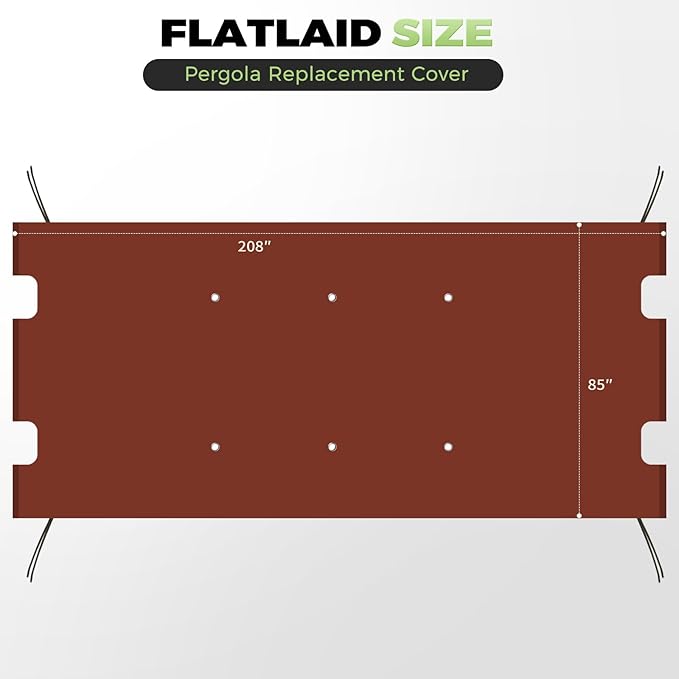 85'' x 208'' Universal Pergola Replacement Cover for Doubleton Steel Pergola L-PG080PST, Waterproof Sunshade Canopy Top for Patio Gazebo, Deck, Porch, Yard, Outdoor Cover Only (Brick Red)