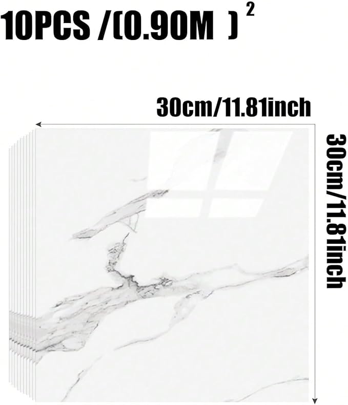 Chejiaye 10pcs Marble Peel and Stick Backsplash Waterproof Washroom Wall Panels