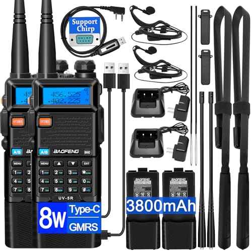 BAOFENG UV-5R Ham Radio Handheld: 8W Ham Radios Long Range UV5R Radio 3800mAh Rechargeable Walkie Talkies Two Way Radio with Programming Cable,Tactical Antenna and Earpiece for Survival Gear, 2 Pack
