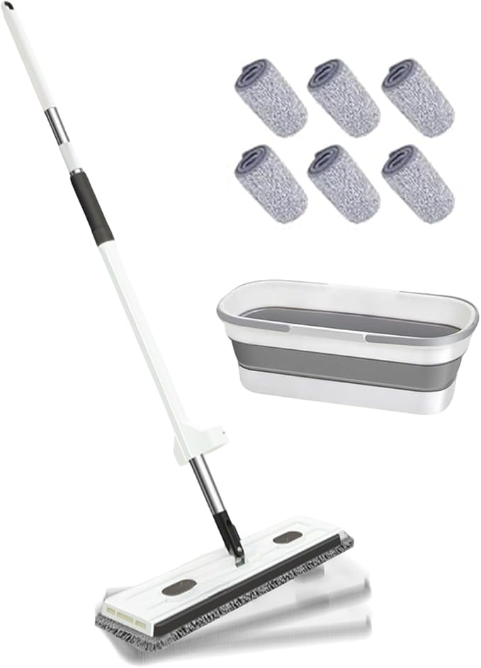 Flat Mop - Household Floor Cleaning System, Extra Wide with Extendable Handle for Hardwood Tile Vinyl, Reusable Microfiber Pads with 360° Rotation, Multi Tool for Home Garage Office Blue