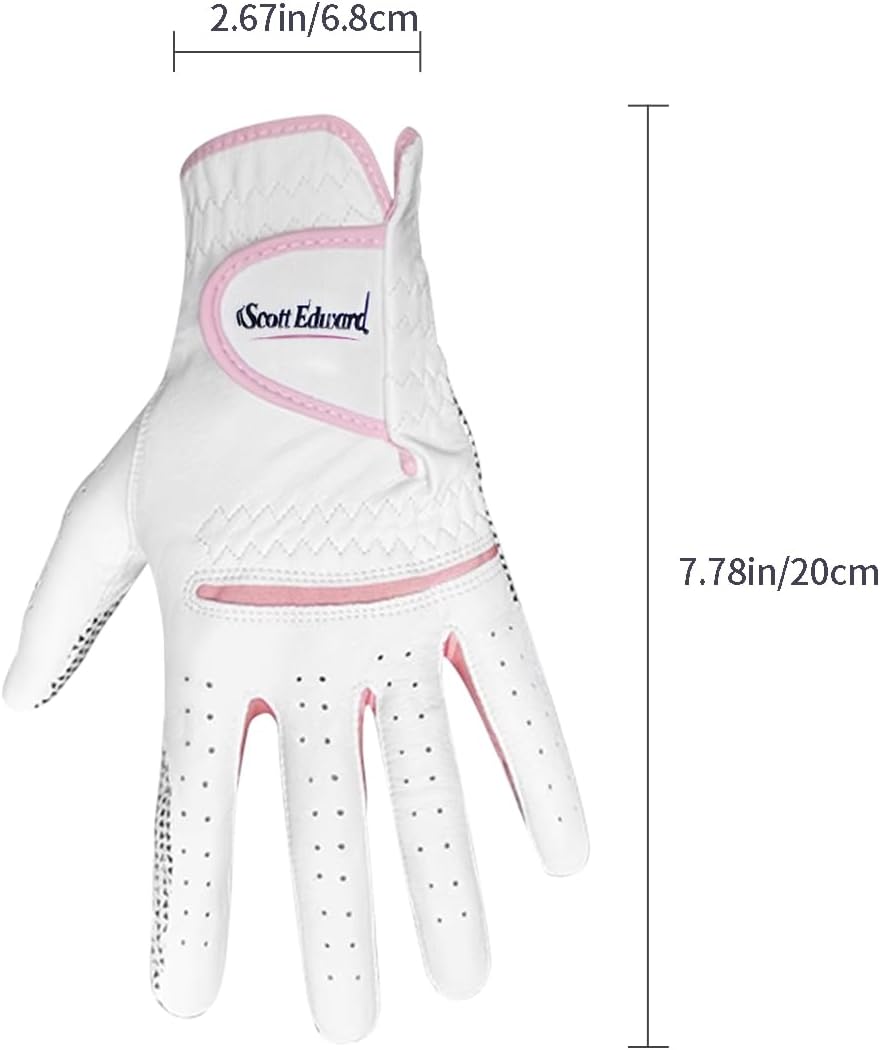 Scott Edward Women's Leather Golf Gloves - Non-Slip, Breathable, Enhanced Grip | 2-Pack (Pink)