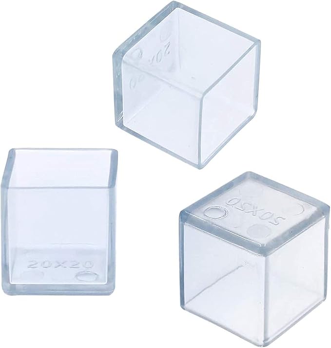 Still Awake 16 Pcs Transparent Square PVC Rubber Leg Tips Furniture Floor Protectors Chair Table Bar Stool Leg Covers Cube Feet 1 Inch x 1 Inch (25 x 25mm)