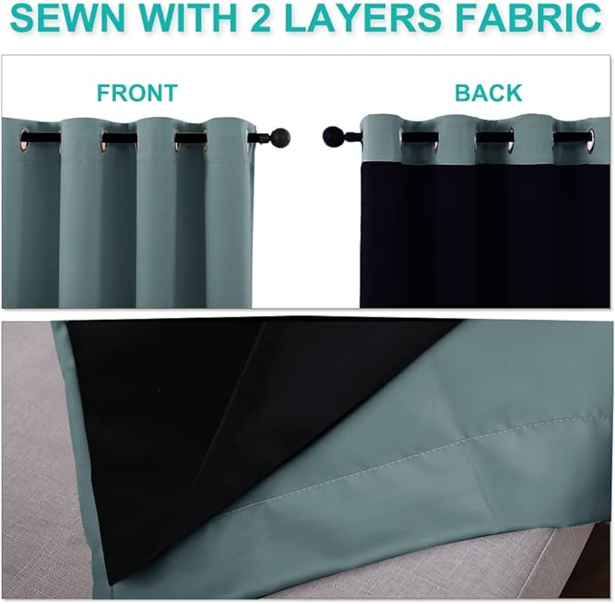 NICETOWN Greyish Blue Blackout Curtains 84 inches Long, Full Light Blocking