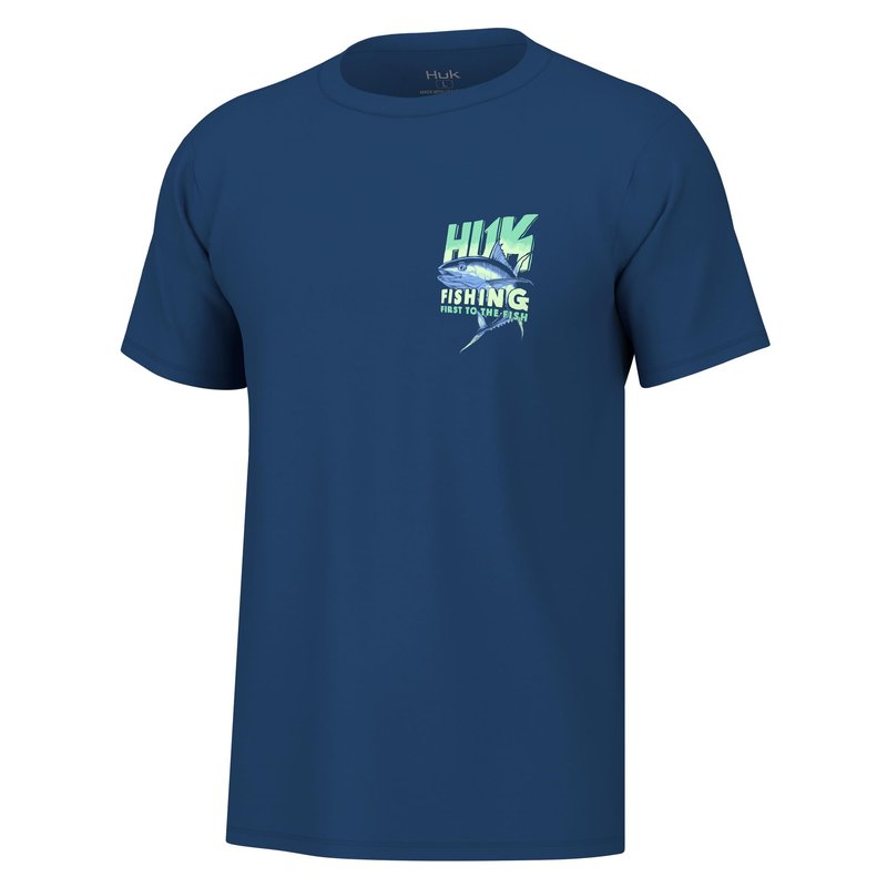 HUK Mens Fishing Graphic Tee, Performance Short Sleeve, Quick-Dry, First Tuna - Set Sail, Medium