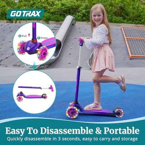 Gotrax KS1 Kids Kick Scooter, LED Lighted Wheels and 3 Adjustable Height Handlebars, Lean-to-Steer & Widen Anti-Slip Deck, 3 Wheel Scooter for Boys & Girls Ages 2-8 and up to 110 Lbs