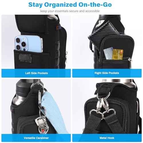 icolor Magnetic Gym Bag Water Bottle Carrier Holder with Phone Pockets & Shoulder Strap,Gym Magnetic Bag 5 Built-in Magnets Gym Accessories Organizer Magnetic Bottle Pouch Sleeve for Men Women