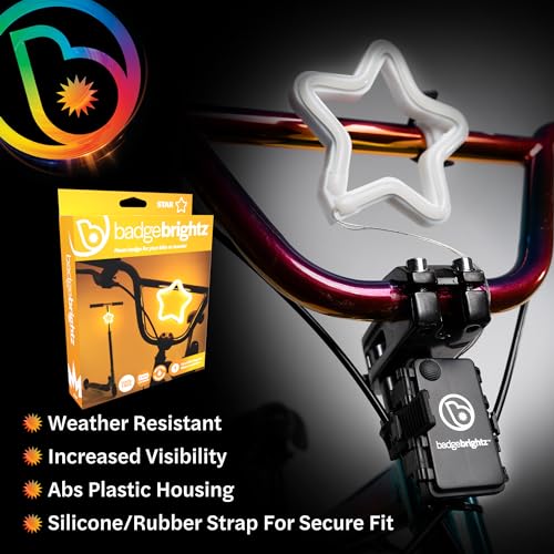 Brightz BadgeBrightz Star Shaped LED Bike Light - Cute Bike Accessories for Girls, Boys & Adults - Cool Accessory for Bikes & Scooters - Easily Attaches to Frame or Handlebar - 4.75-inch