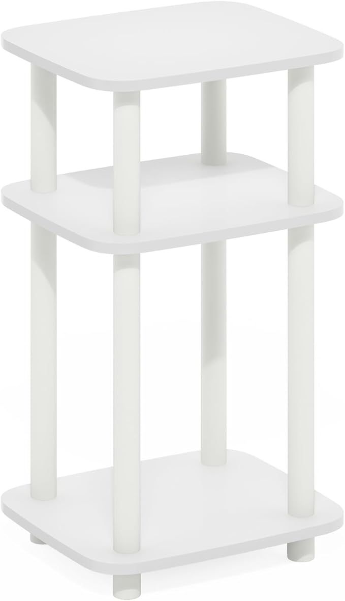 Furinno JUST Side Table, 3-Tier Turn-N-Tube End Table with Open Shelf, Round Curve Corner Night Stand, Bedside Table, Easy Assembly, for Living Room, Bedroom, White