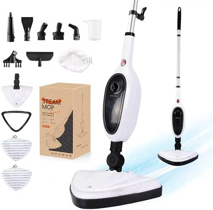 REECOO Steam Mop with Attachments,20s Rapid Heating,Lightweight Floor Steamer for Kitchen, Living Room Wood Floor Tile Carpet Cleaning
