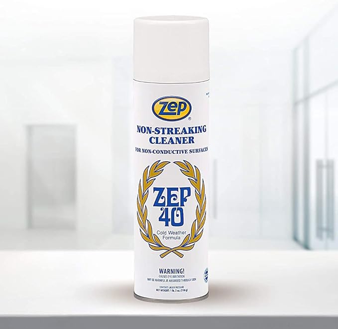 Zep 40 Non-Streaking Cleaner - 18 oz (Case of 12) 14401 - Heavy-Duty Foaming Action Aerosol Formulated for Non-Conductive Surfaces, Ideal for Cold Weather Conditions.