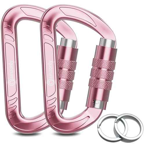3inch Auto Locking Carabiner Clips Heavy Duty, 12KN /2697lbs Lightweight keychain carabiners, Sturdy Twist Lock Caribeeners for Camping Hiking Hammock Swing Backpack, dog leash and Harness etc