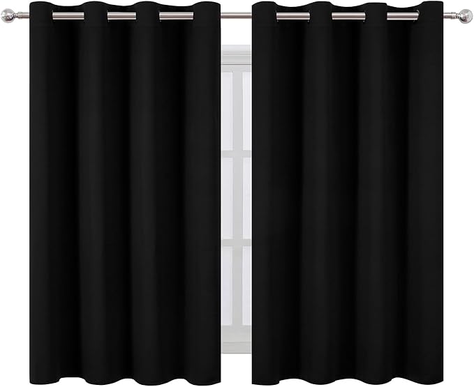 LEMOMO Blackout Curtains 66 x 54 Inch Long Black Curtains Set of 2 Panels Room