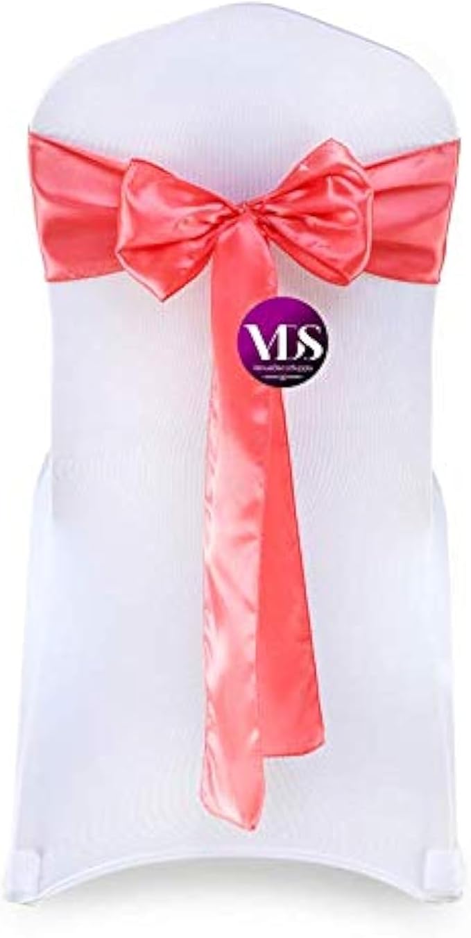 VDS Satin Chair Sashes Chair Cover Back Tie Sateen Bows Ribbon for Wedding Birthday Graduation Engagement Ceremony Event Party Banquet Venue Hotel All Dining Chair Decoration (50PC) (Coral)