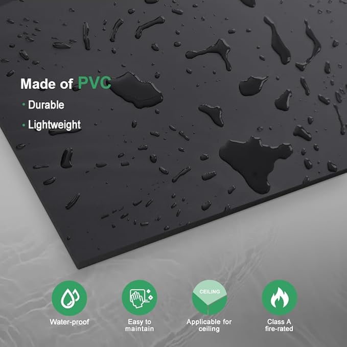 Smooth Black Drop Ceiling Tile 2ft x 2ft, PVC Ceiling Panel – Waterproof