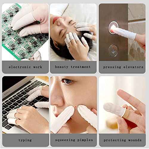 Approx. 420 Pcs Latex Finger Cots, Disposable Medium Finger Gloves, Fingertip Protectors, Thumb Covers, Sleeves Covers Protection for Fingertips(White)