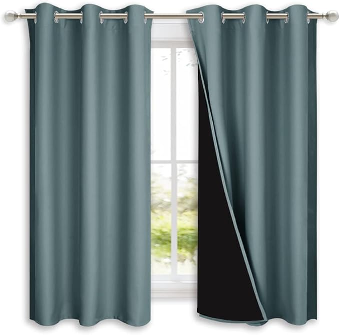 NICETOWN Greyish Blue 100% Blackout Lined Curtains, 2 Thick Layers Completely
