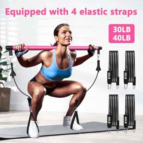 Pilates Bar Kit with Resistance Bands,Pilates Bar with Stackable Bands Workout Equipment for Legs,Hip,Waist and Arm,Exercise Fitness Equipment for Women & Men Home Gym Yoga Pilates