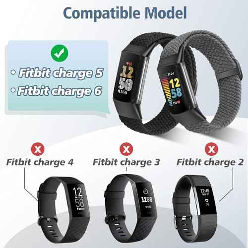 Elastic Braided Bands Compatible with Fitbit Charge 5/Fitbit Charge 6 for Women Men, Breathable Adjustable Stretchy Nylon Loop Sport Replacement Wristbands for Fitbit Charge 6 Charge 5 Straps