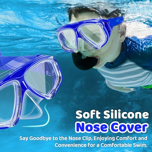 Vvinca Swim Goggles with Nose Cover, Snorkel Diving Mask Fabric Strap Wide View Anti-Fog/UV Swimming Goggles for Kids 3-14