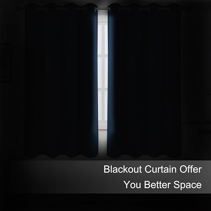 LEMOMO Blackout Curtains 66 x 54 Inch Long Navy Blue Curtains Set of 2 Panels