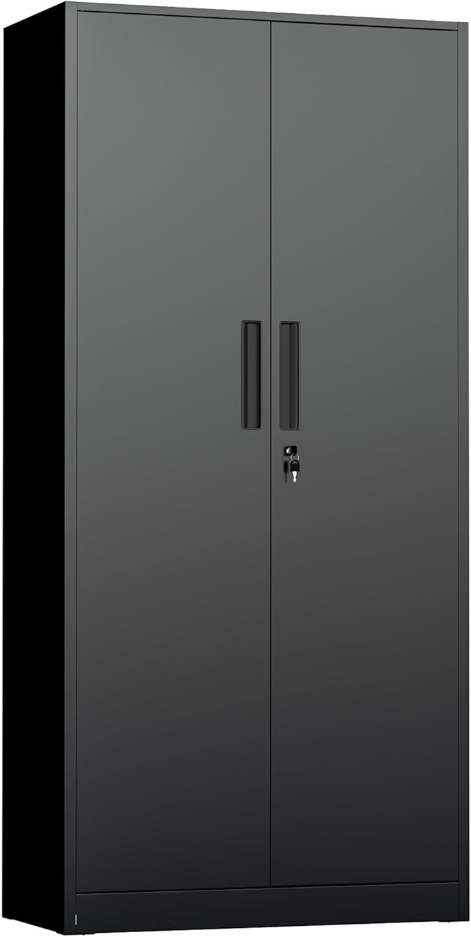 INTERGREAT Metal Storage Cabinet with Lock, 72" H Lockable Metal Storage Cabinet with Locking Doors, Steel Storage Lockers with Adjustable Shelves for Office, Home, Garage, Gym, School (Black)