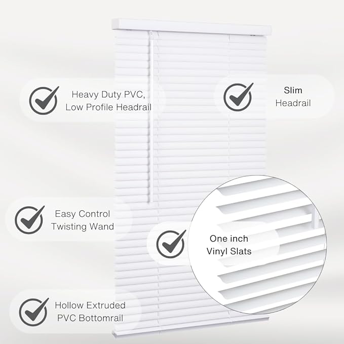 LOTUS & WINDOWARE Cordless 1" Vinyl Blind, 22.5" x 24", Room Darkening