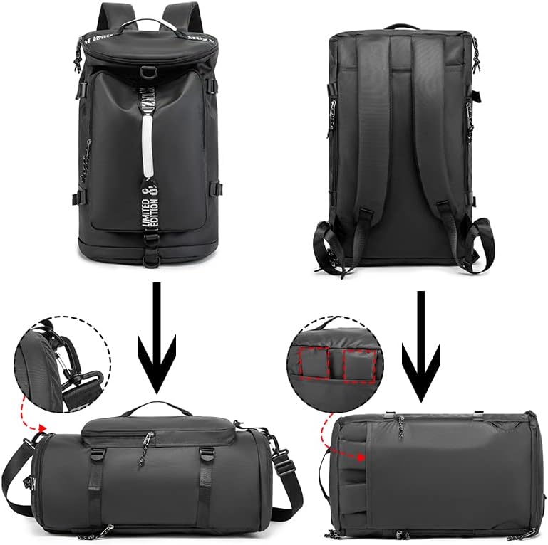 Skiennix Gym Duffle Bag - Waterproof 40L Large Capacity Backpack for Hiking & Travel | Black
