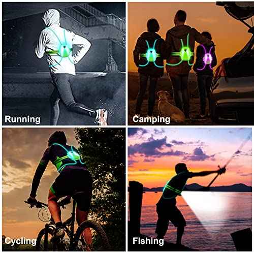 LED Reflective Running Vest Lights for Runners, Running Lights with Front Light, Safety USB Rechargeable Reflective Night Lights For Men/Women Running Walking Cycling, Three Light Modes with 7 Colors