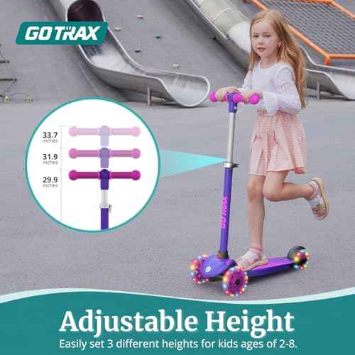 Gotrax KS1 Kids Kick Scooter, LED Lighted Wheels and 3 Adjustable Height Handlebars, Lean-to-Steer & Widen Anti-Slip Deck, 3 Wheel Scooter for Boys & Girls Ages 2-8 and up to 110 Lbs