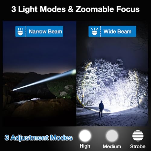 Flashlight High Lumens Rechargeable 990,000L, Handheld Tactical LED Strong Flash Light, Battery Powered Super Bright Flashlight with USB C, 3 Modes, Zoomable, USB Output for Home, Emergency