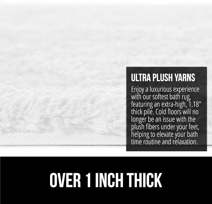 GORILLA GRIP Bathroom Rugs, 42x24, Ultra Soft Absorbent Mat, Thick Plush Bath Rug, Machine Washable, Microfiber Quick Dry, Mats for Shower, Bathtub and Floor, Home Decor Accessories, White