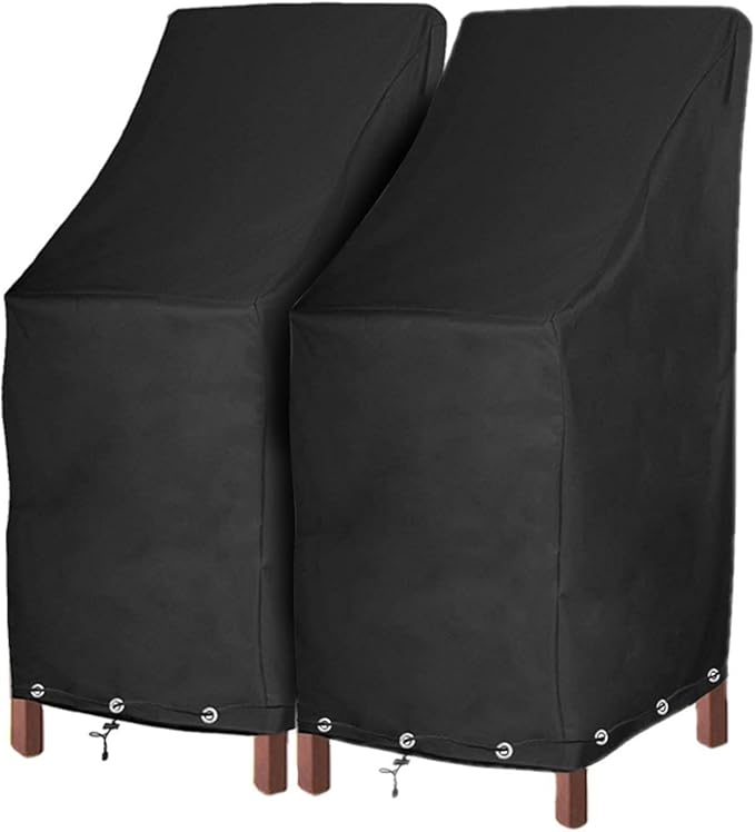 RosieLily Outdoor Chair Covers, High Back Patio Chair Covers Waterproof, Heavy Duty Patio Furniture Covers, Stackable Outdoor Bar Stool Covers, 600D, High Back with Lock Hole-2 Pack