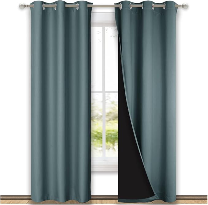 NICETOWN Greyish Blue Blackout Curtains 84 inches Long, Full Light Blocking