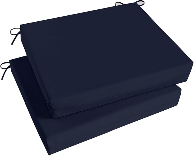 Basic Beyond Outdoor Chair Cushions Set of 2, Square Corner Outdoor Cushions for Patio Furniture, Water Resistant Patio Chair Cushions with 2 Ties, 18.5x16x3, Navy
